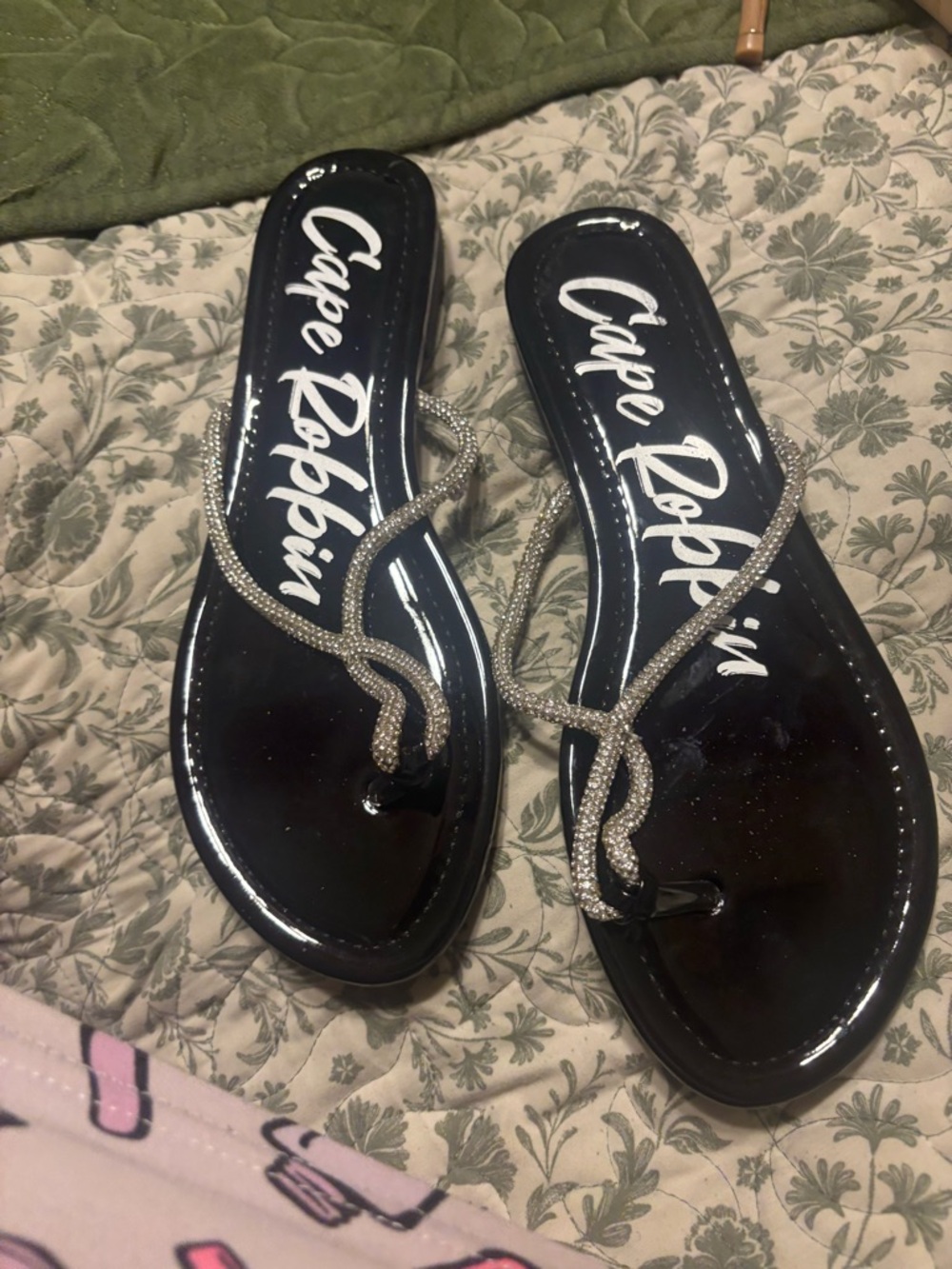 Cape Robbin Black Jelly Rhinestone Twist Thong Sandals